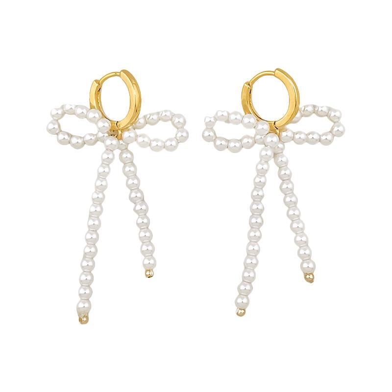 

Серьги-бантики с французским ретро-жемчугом 2024 г.: Элегантные женские клипсы для ушей TE01571