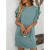 Summer New Women's Clothing Contrasting Color Twisted Strip Lotus Leaf Sleeve Mid Length Dress