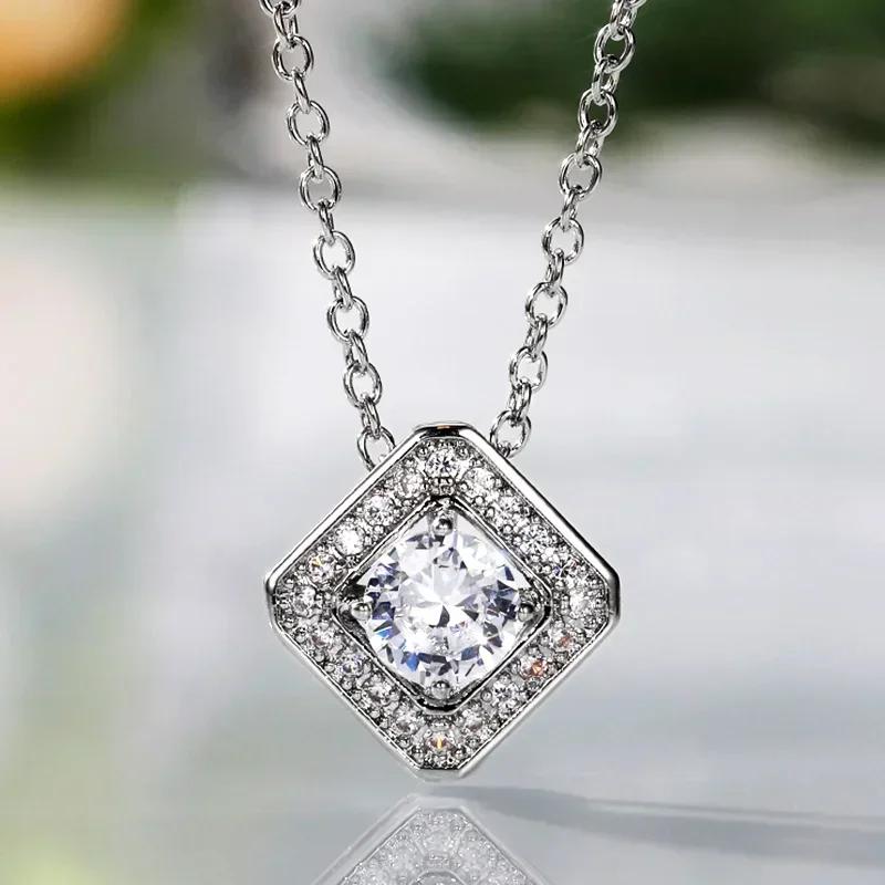 Delicate Square Shape Pendant Necklace For Women Dazzling Cubic Zirconia Elegant Female Wedding Jewelry Versatile Fashion