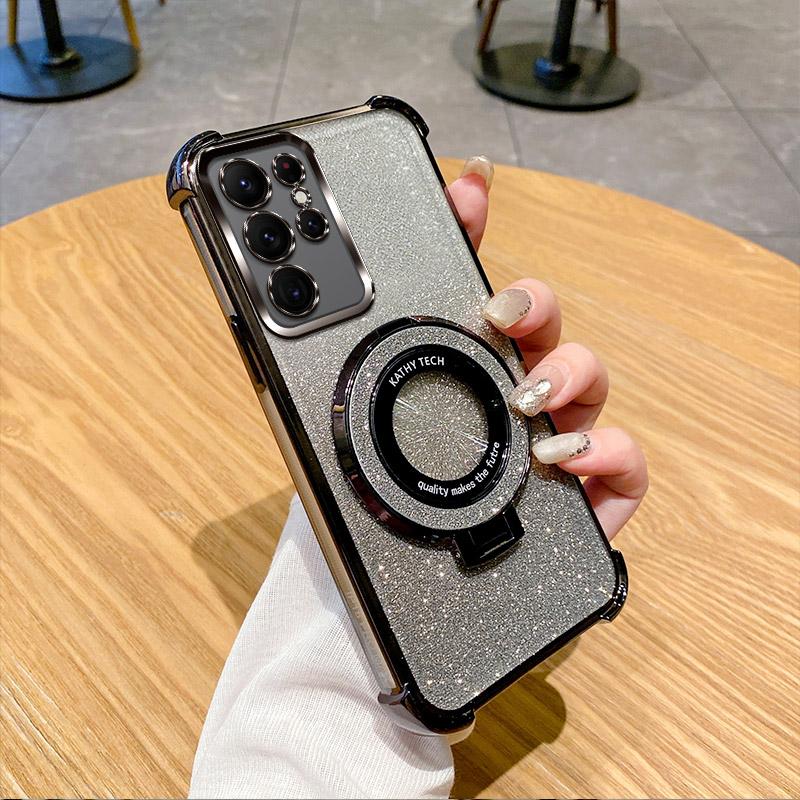 Clear Plating Shockproof Magnetic Ring Phone Case For OPPO A40M A40 A60 A80 A3X A3 Pro 5G Realme 13 Pro Plus Glitter Soft Cover