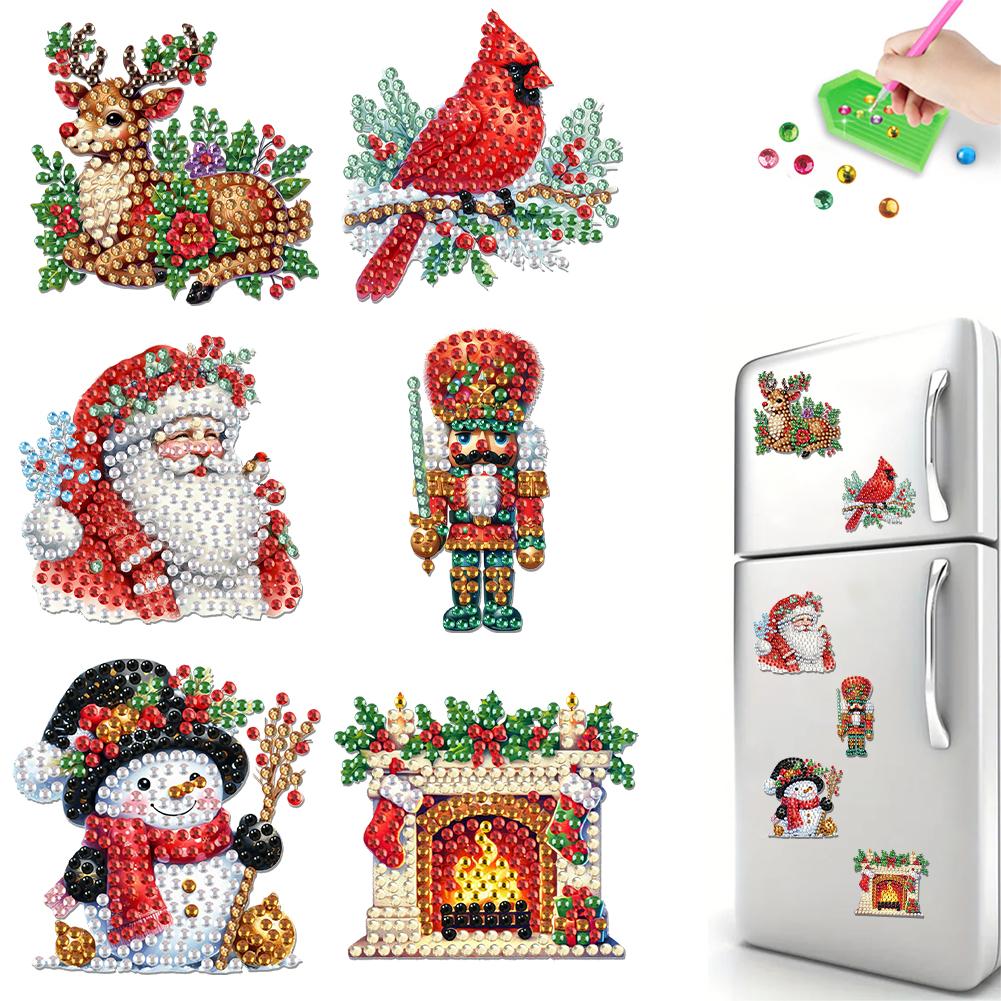 

6Pcs Acrylic Christmas Animals Fridge Stickers Diamond Art Magnets Decals Diamond Painting Fridge Magnet for Adults Beginners