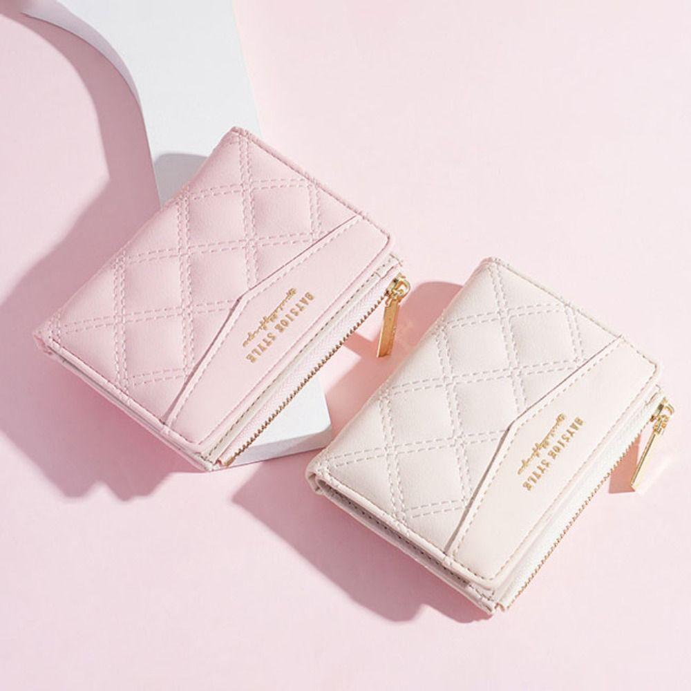 

Solid Color Short Wallet Zipper Card Bag Fashion Change Purse Women