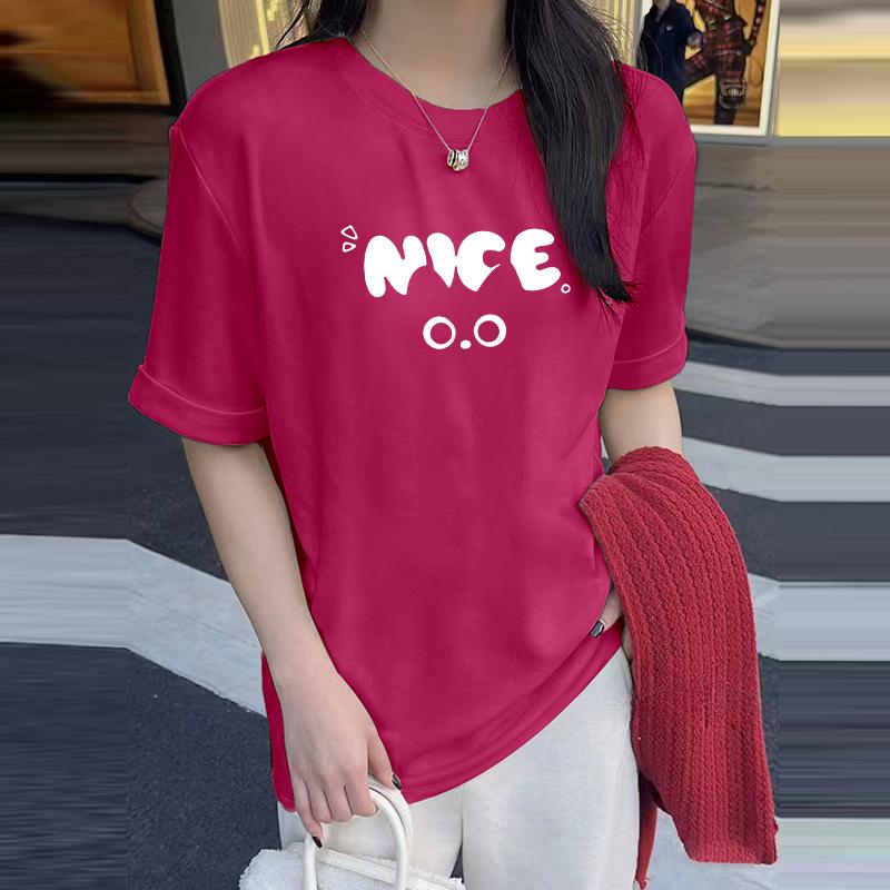 

Simple letter round neck cotton short-sleeved T-shirt women s 2025 spring and autumn new European goods large version long top bottoming shirt m XXXL