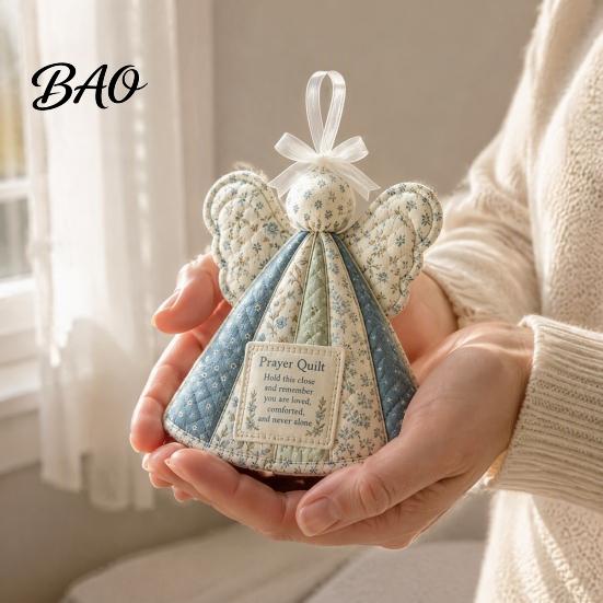 Soft Fabric Christmas Decor Prayer Quilt Angel Ornament, Filled Love Faith Decoration, Decorative for Mantel Handmade Quilted Keepsake Xmas Tree, Door