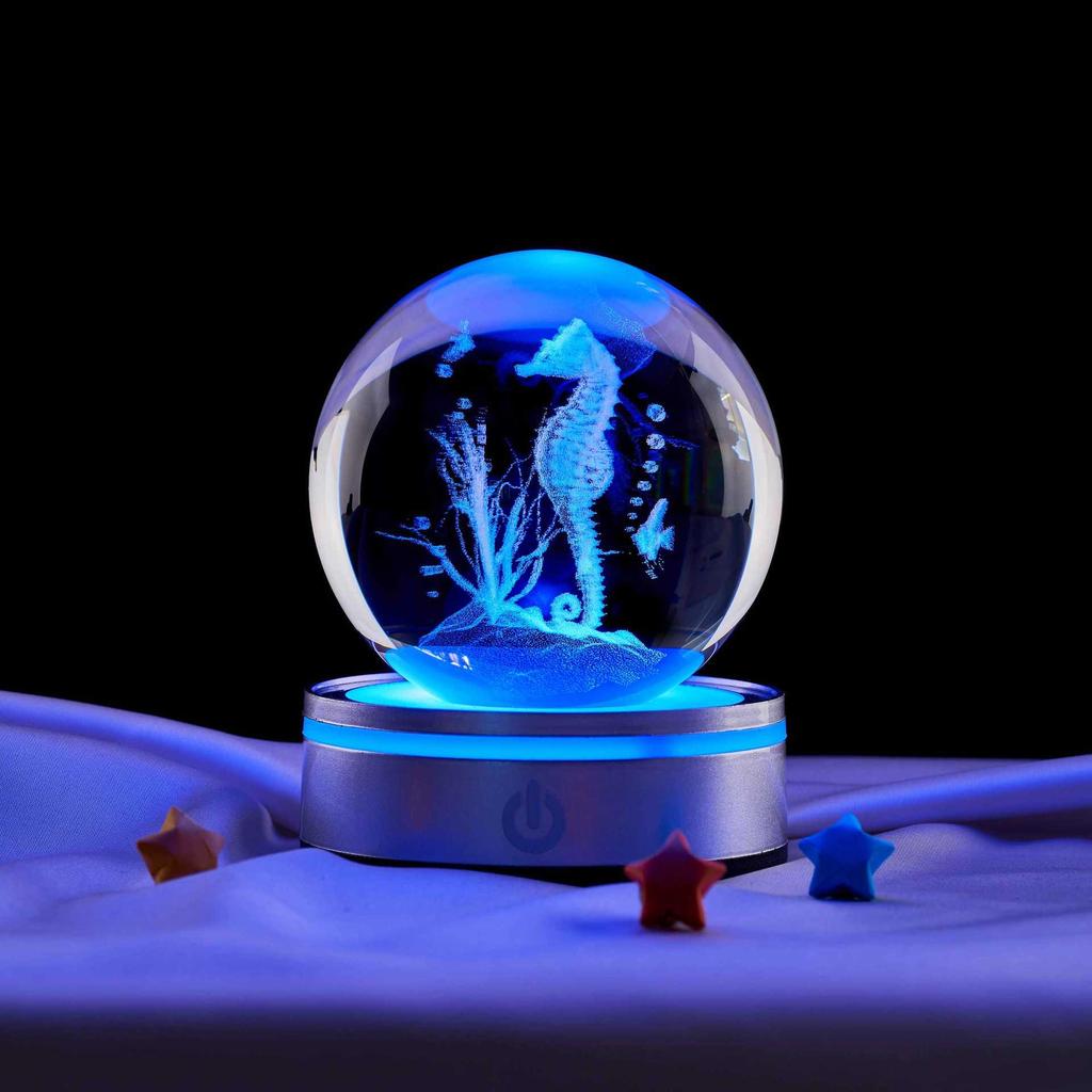 Veilleuse Boule de Cristal Hippocampe Coloré - Cadeau Parfait pour les Anniversaires d'Amis