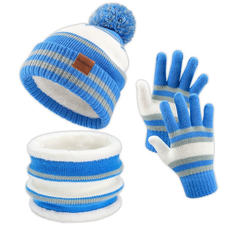 Christmas and New Year Children's Hat, Gloves, Scarf, Three Piece Set, Double-layer Warm, Winter Thick Baby Knitted Set
