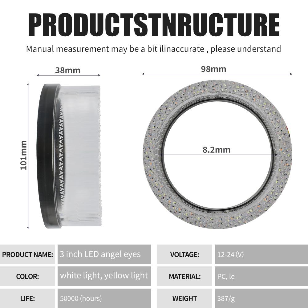 WANGHOI 5D 3.0" Dual-Light Angel Eye Lens, 595mm, White/Yellow with Steering Function