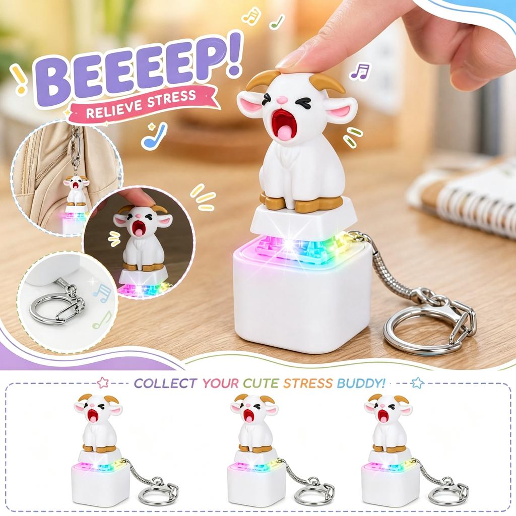 Cute Sound and Light Keychain with Push Button - Novelty Keychain for Keys and Bags