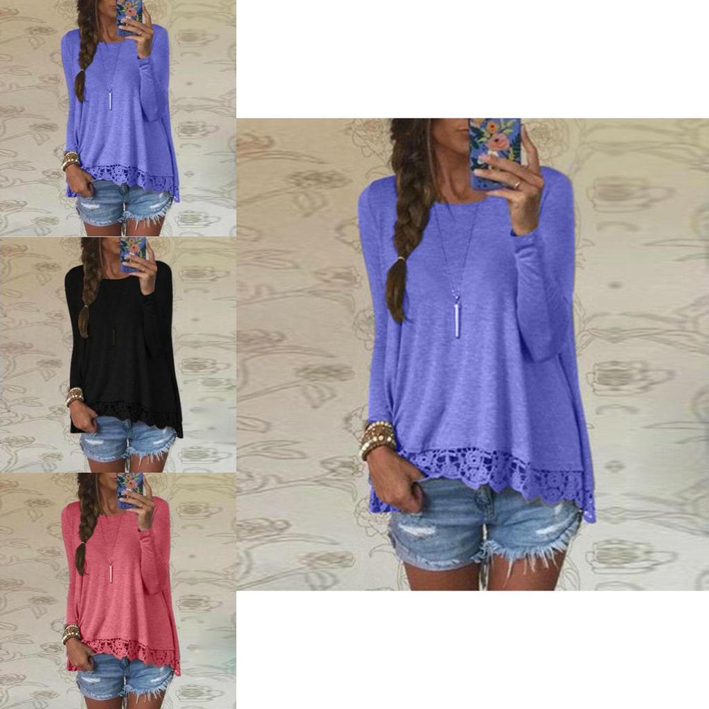 Versatile Femme Blouse Manches Longues Dentelle Sweat Lche T-shirt For Everyday Wear