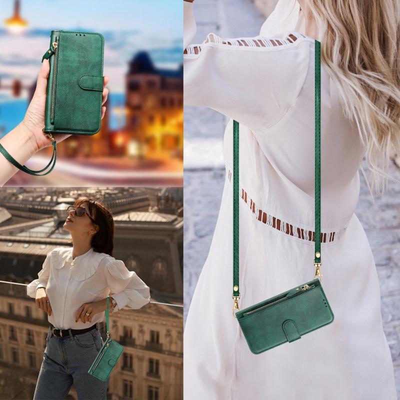 Wireless Charging Lanyard Leather Phone Case for Google Pixel 10 Pro XL 9 9A 8 8A 7 7A 6 6A 5 5A Zipper Wallet Card Flip Cover