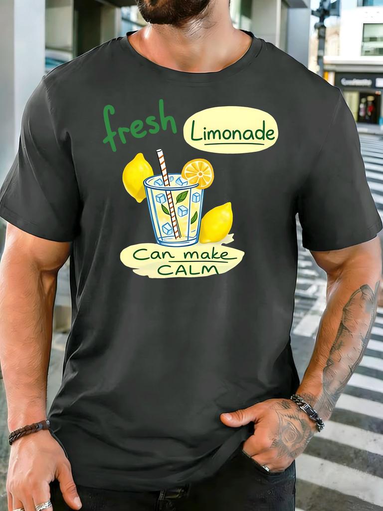 Fresh Lemonade Drink Unisexs Front Print T Shirt Summer Fruit Beverage Cartoon Graphic Tee Casual Short Sleeve Top Juice Lover Gift