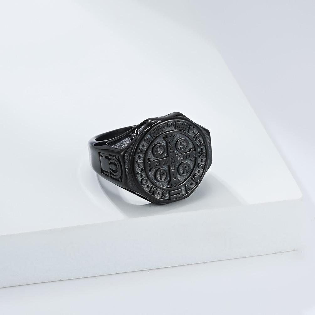 2026 Vintage Exorcist Saint Benedict Ring Men's Niche Personality Literary Wear Hand Accessories