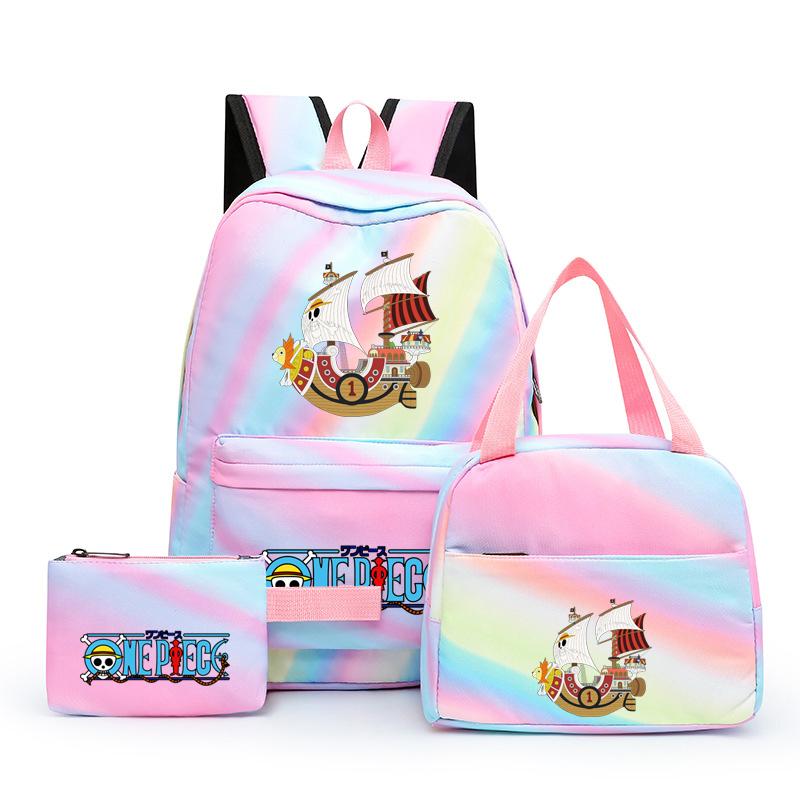3 stk/sett Tilbake til skolen ryggsekk Anime ett stykke jenteryggsekksett Kawaii skoleelever Gutt Barn Matpakke Blyantboks