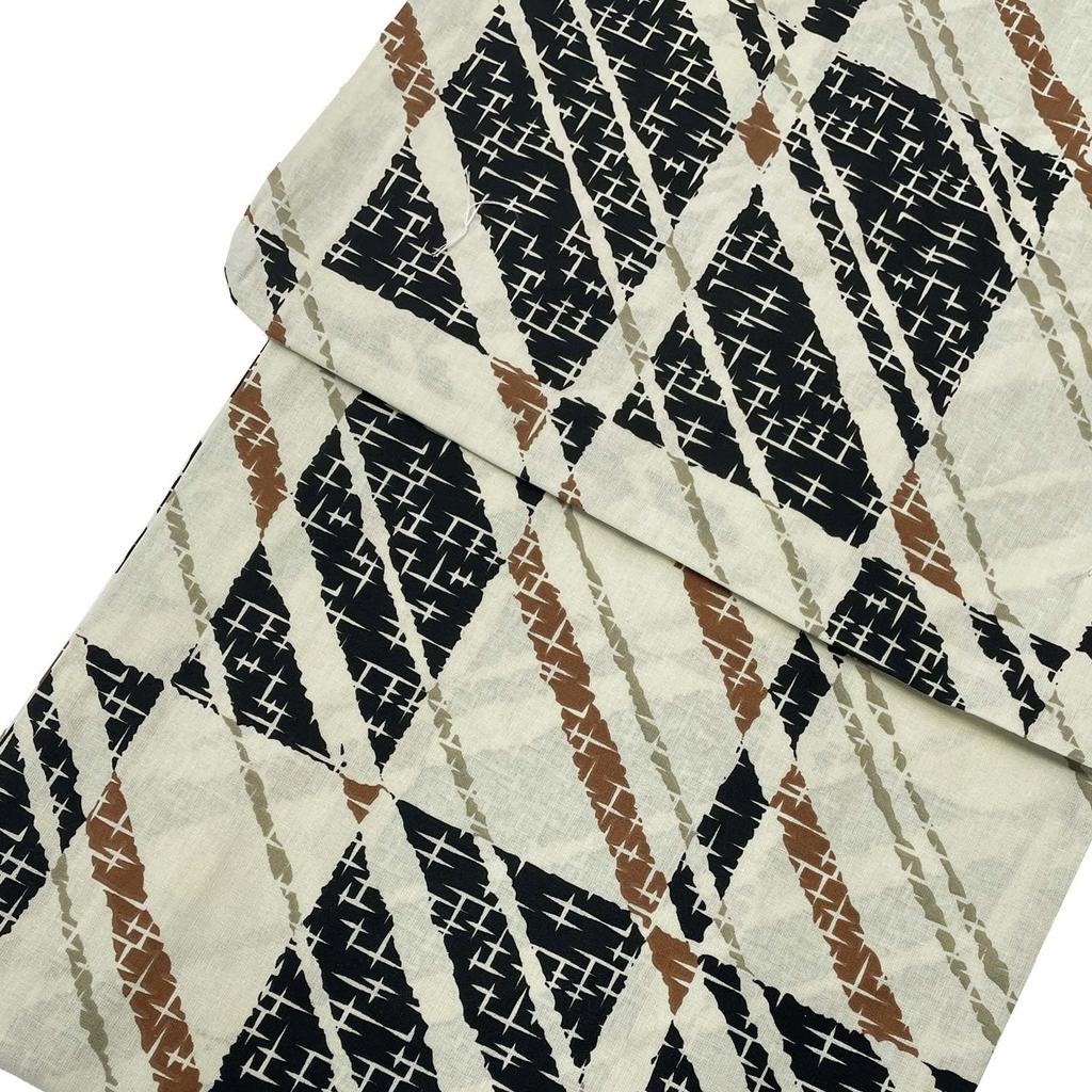 Yukata Obi 2 Piece Set Gentleman S Size Brown Cream Cross Kasuri Checkered In [Fuuka] Men's (Obi/Made Japan/B251 Wine)