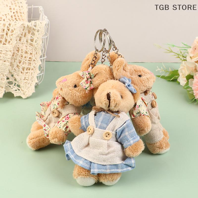 Cartoon Rabbit Soft Stuffed Doll Wear Clothes Bear Plush Keychain Toy Pendant Backpack Bag Key Ring Decor Kid Gift