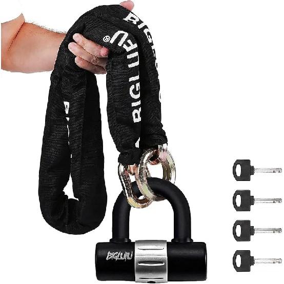 BIGLUFU Замок для цепи мотоцикла, 120 см/4 фута, Прочный замок для велосипедной цепи, противоугонный, прочный, устойчивый к порезам, защитная велосипедная цепь толщиной 12 мм с 4 ключами, 16 мм U 4ft x 12mm Diameter Motor