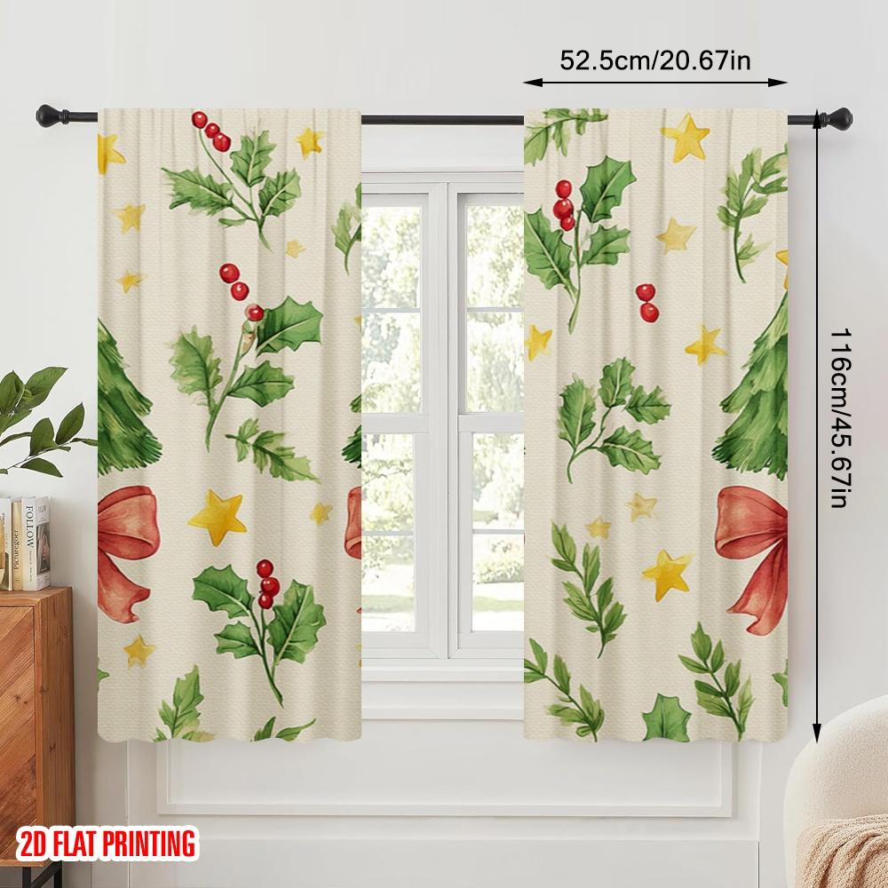 2 Stück, 2D-Flachdruck Lichtfilternde Vorhänge Weihnachtsbaum Schmetterling Strapazierfähiger 100% Polyesterstoff (ohne Stange) Art Deco