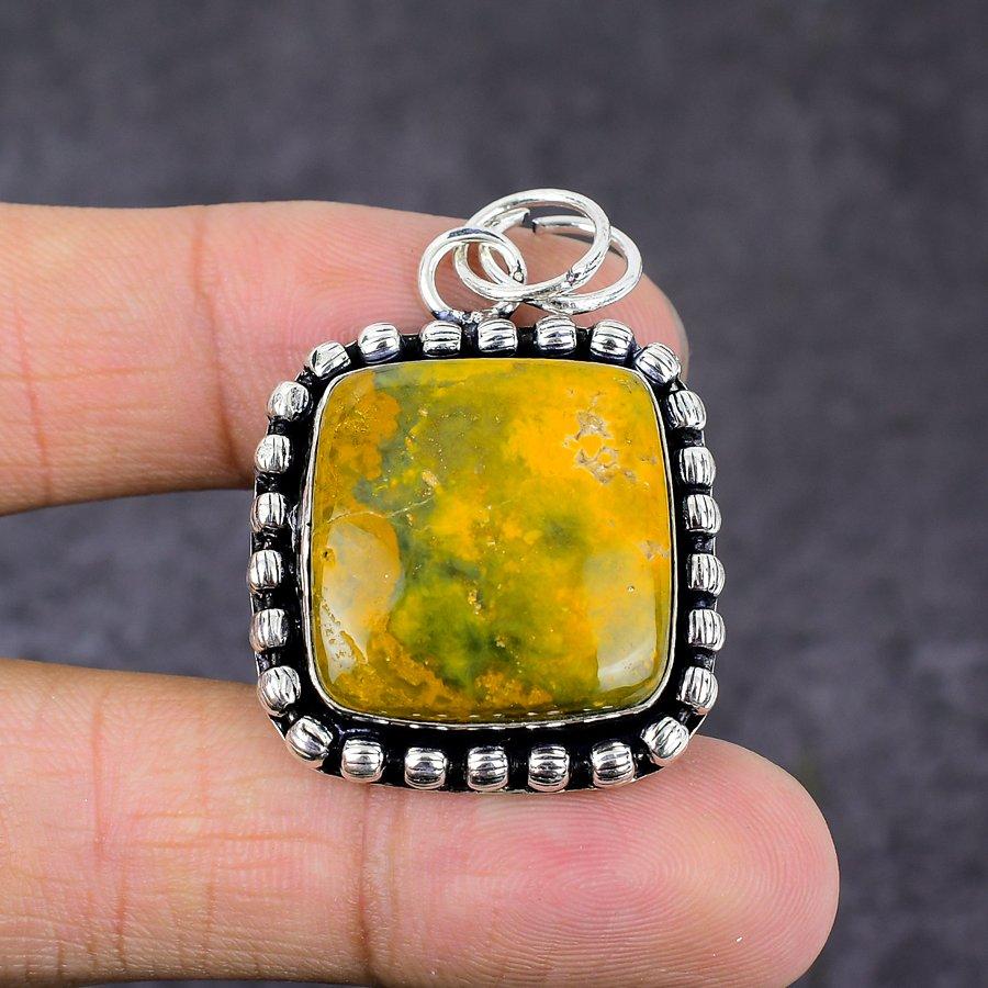 Natural Ocean Jasper Gemstone Handmade 925 Sterling Silver Pendant 1.81" v6L71