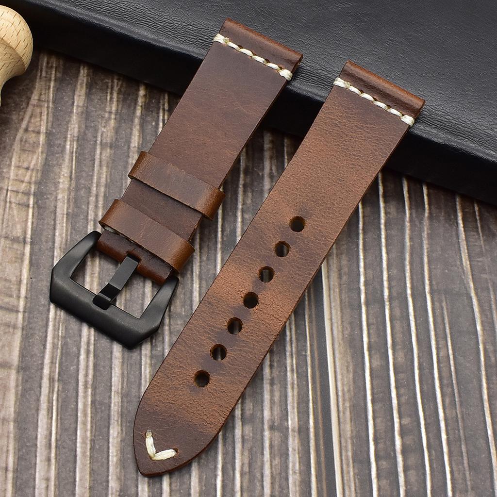 Handmade In Pure Cowhide, Suitable For Apple Watch, Cracked Leather Strap, Stainless Steel Pin Buckle, Fat Sea Strap.