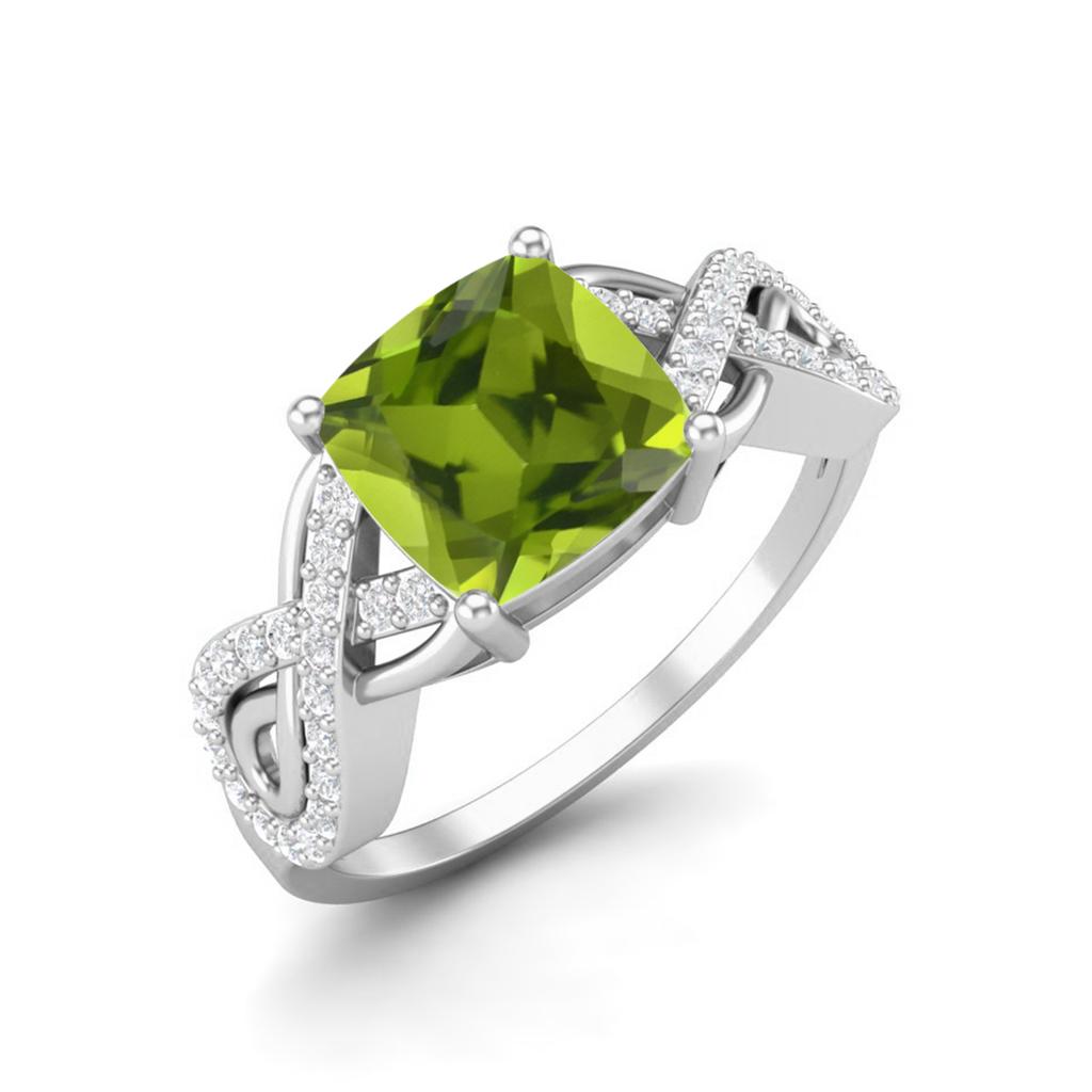 1.86 Ctw Cushion Peridot 925 Sterling Silver Twisted Shank Women Wedding Ring
