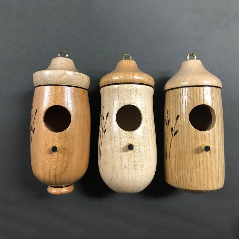 Kolibri-Haus aus Holz, handgefertigt, Ornament für den Außenbereich, Garten, Terrasse, Hängedeko