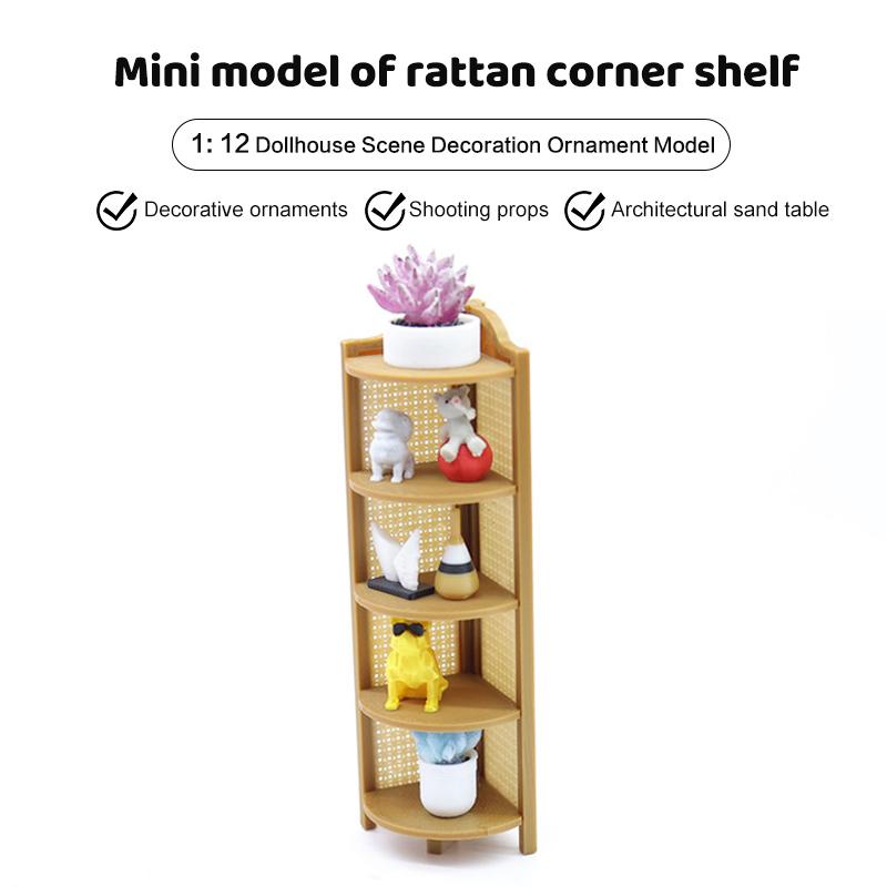 1/12 Dollhouse Simulation Miniature Corner Storage Rack Display Shelves Model Dollhouse Retro Scene Furniture Decoration Toys