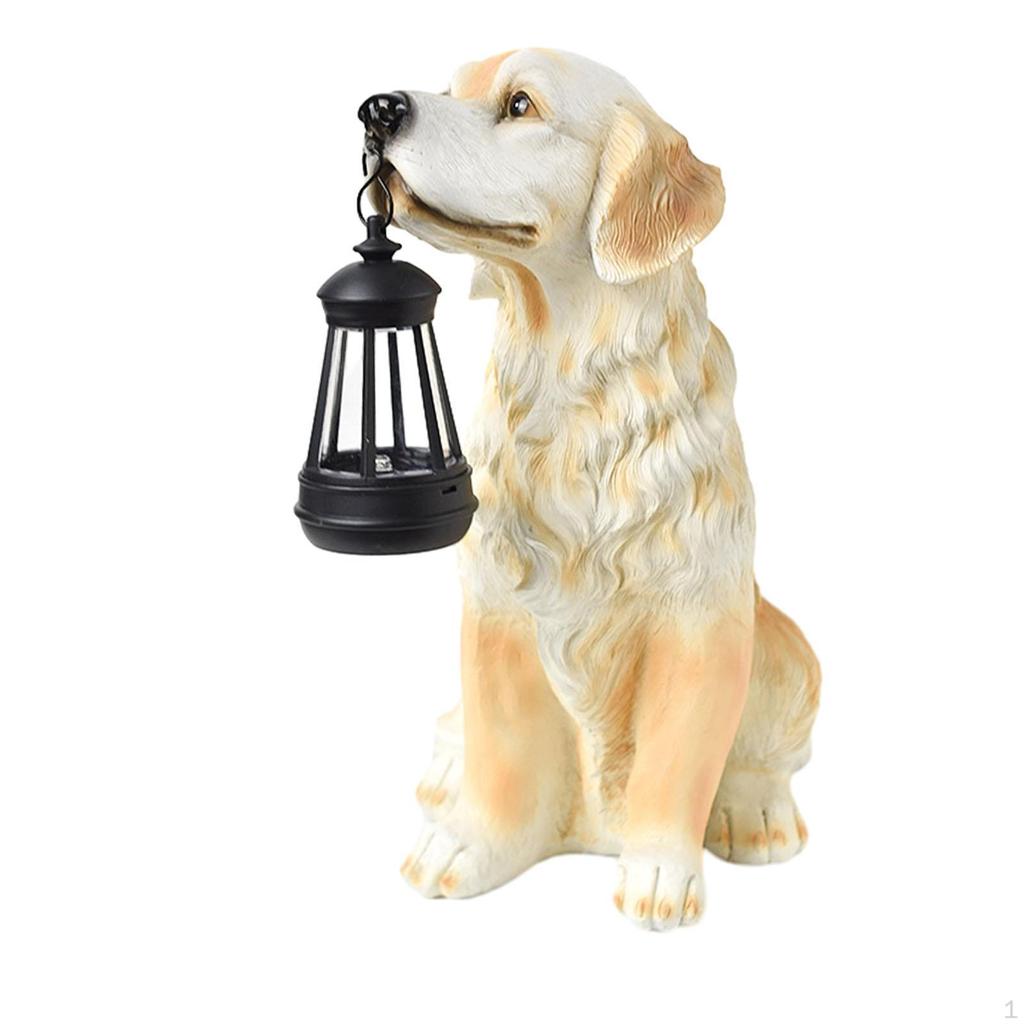 Dog Sculpture with Solar Light for Outdoor Use, Resin Figurine Garden