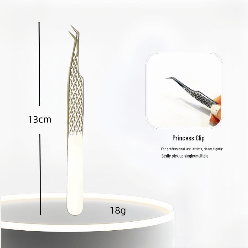 High Precision Diamond Pattern Eyelash Tweezers with Stainless Steel Fiber Tip