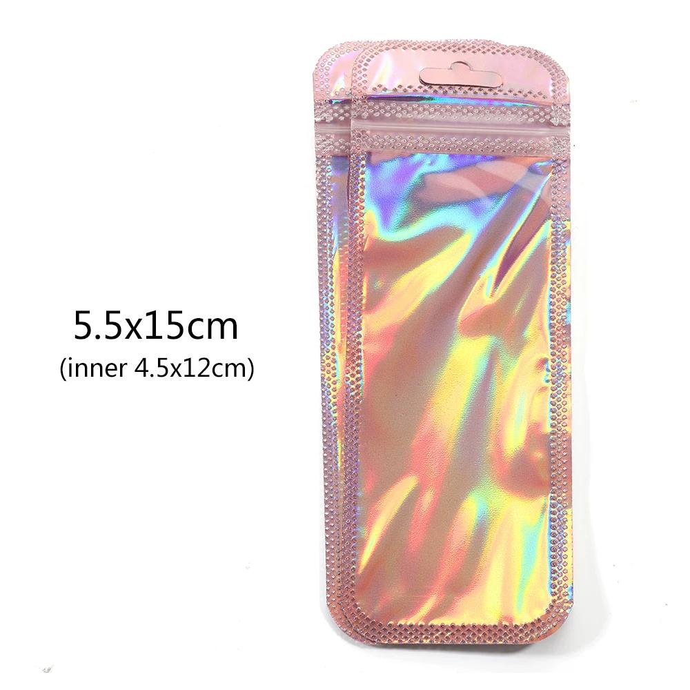 Laser Rainbow Self Sealing Bag Reusable Sealed Zipper Lock Packaging Bag Earrings Necklaces Hair Accessories Wrapping Pouch Product Storage Sack