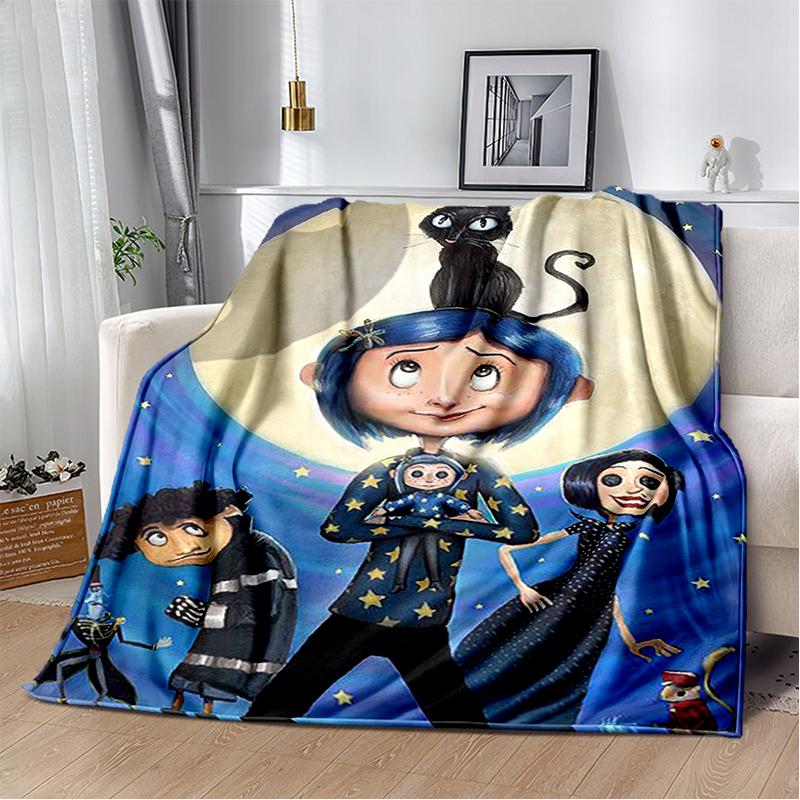 New Coraline Horror Cartoon Gift Soft Flannel Blanket,Throw Blanket Comfortable Blanket for Beds Sofa Home Bedroom Kids