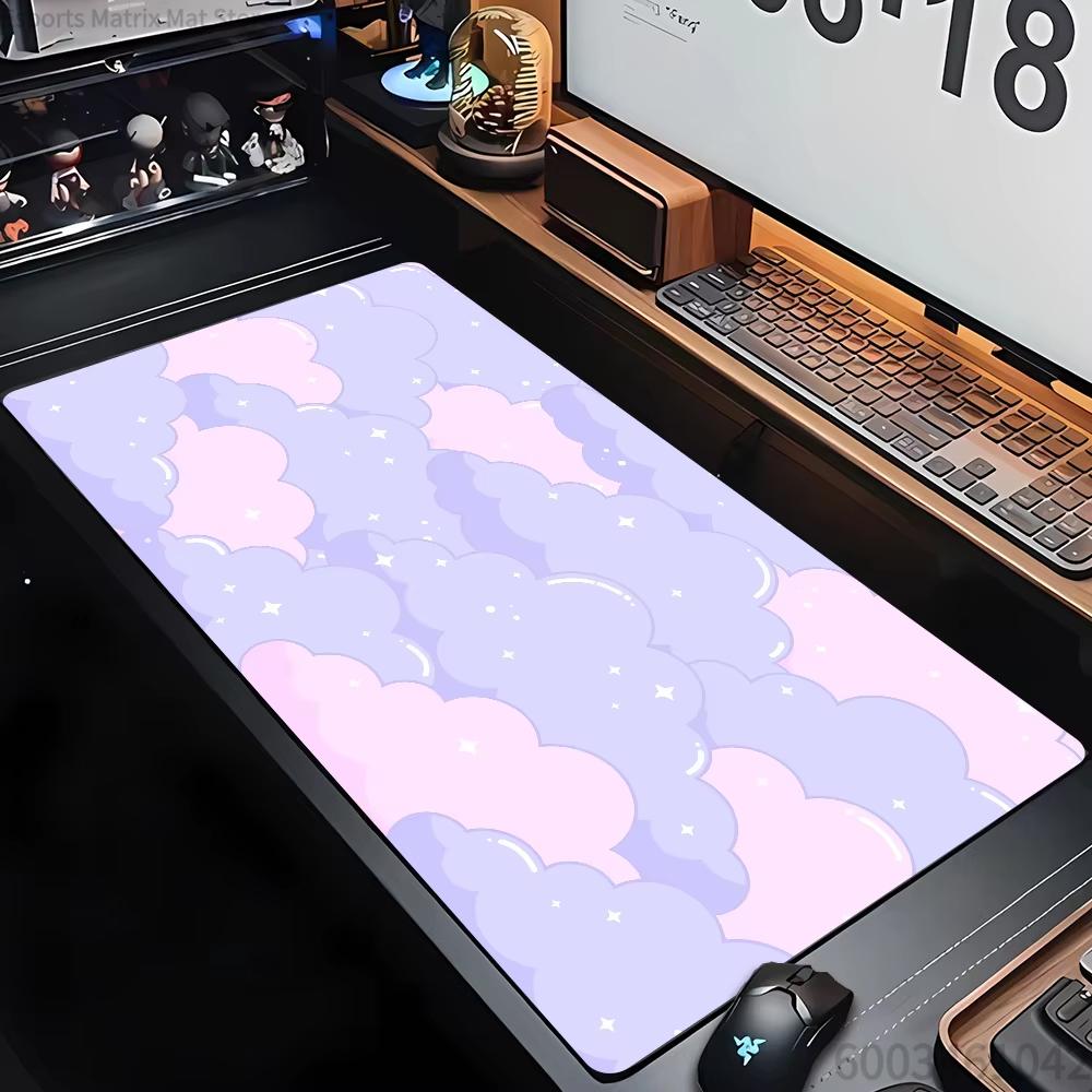 Cute Starry Cloud Large Gaming Mouse Pad Kawaii Pastel Desk Mat for Aesthetic Setup