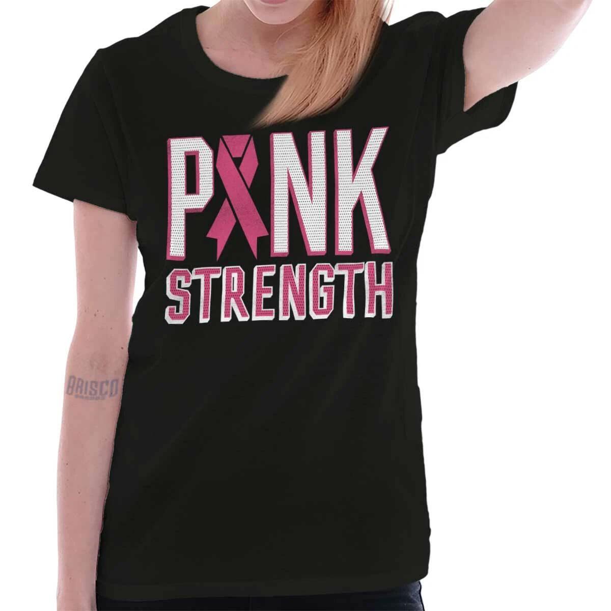 Pink Strength Ribbon Breast Cancer Awareness Womens Top Junior Graphic Tee XS