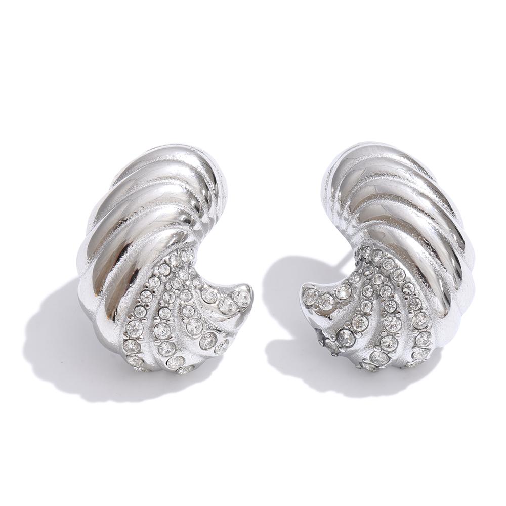 

Yhpup Stainless Steel Zirconia Croissant Stud Earrings Stylish Unique Design Distinctive Statement Jewelry Waterproof Women