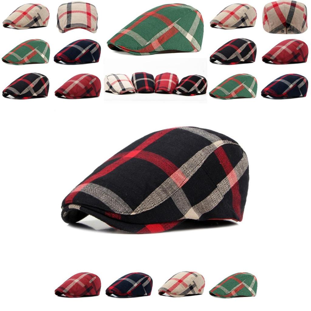 Stylish Unisex Beret Cap Vintage Plaid Pattern In 5 Colors