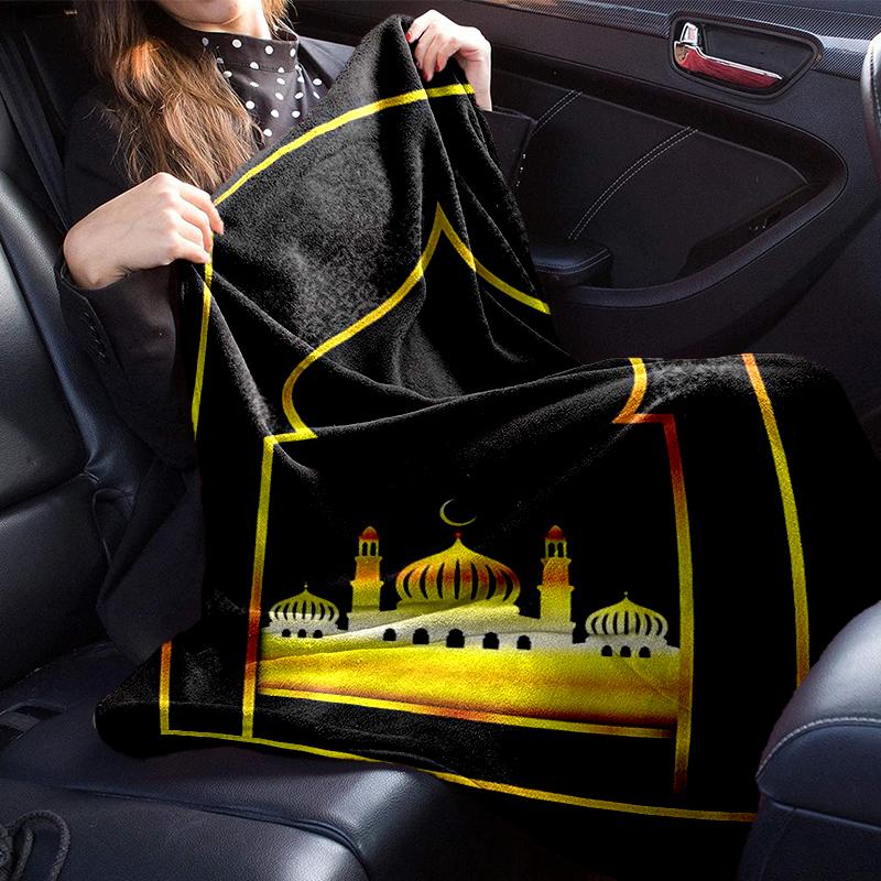 Golden Mosque Silhouette Blanket Flannel Blanket for bed, sofa, Camping, Hiking, Picnic Essentials, gift for family Fan gifts