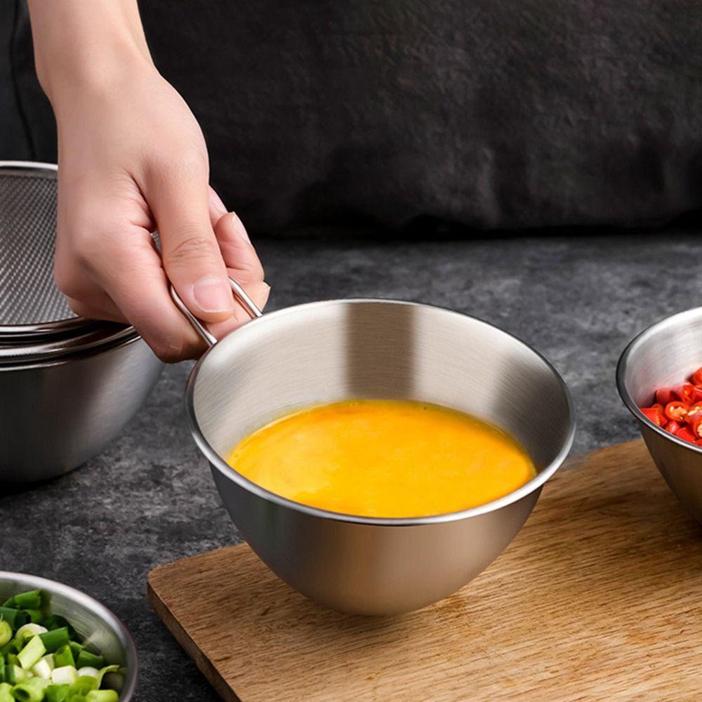 High Quality 304 Stainless Steel Bowl with Handle S/M/L Mixing Bowls with Scale Reusable Colander Basket Kitchen Tool