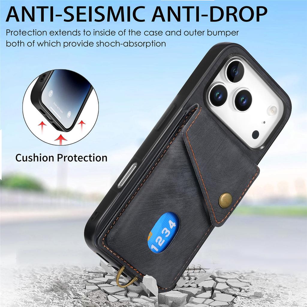 For iPhone 17 Pro Max Case with Card Holder Kickstand Leather Phone Back Cover