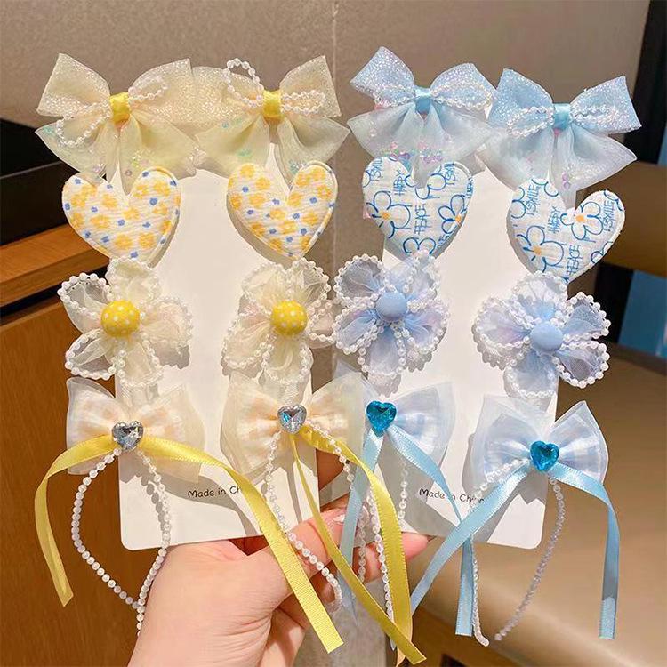 Children's Bow Hair Clip Set - Colorful Heart Hairpins for Girls