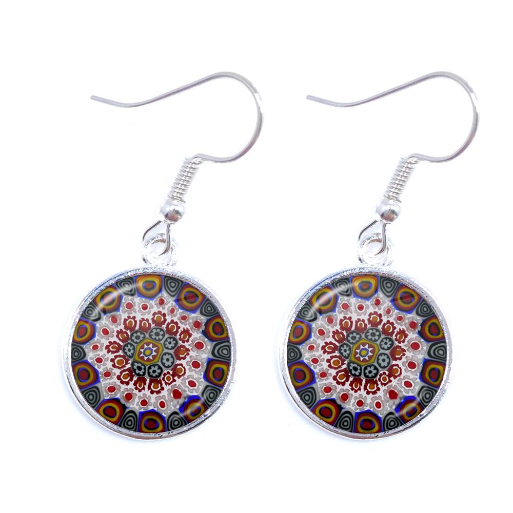 Murano Millefiori Drop Earrings MultiColour Flower 16mm Glass Cabochon Earring Jewelry For Women Girls Gift