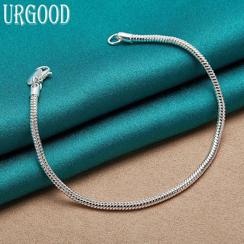 925 Sterling Silver 3mm Snake Chain Bracelet Fashion Jewelry