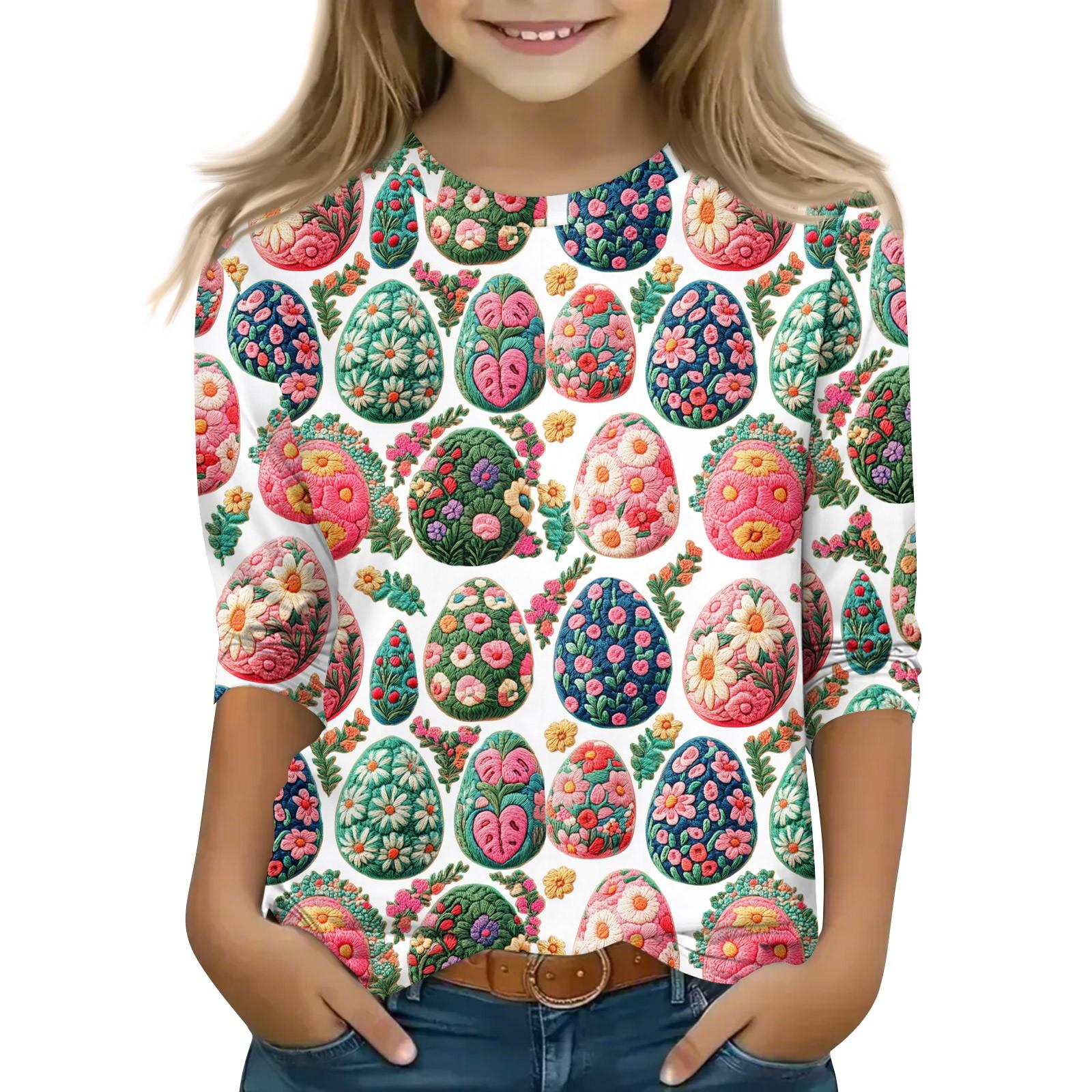 

Топы с принтом для девочек 5-16 лет с круглым вырезом и рукавами 3/4 Футболки Модные топы Наряды Футболки 120