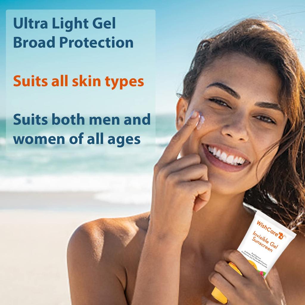 WishCare Invisible Gel Sunscreen SPF 50+ PA++++ For Face And Body 50g Lightweight Oil-Free Protection