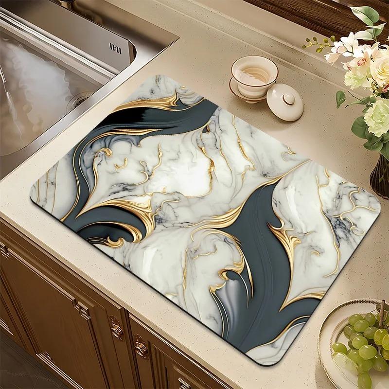 

Мраморный коврик для сушки посуды на кухне, нескользящий коврик для сушки, подставка для слива кофеварки, быстросохнущий коврик для посуды, кухонный впитывающий плейсмат 30x40cm