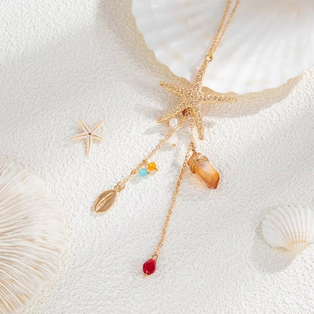 Crystal Pendant Starfish Shell Earrings Long Tassel Sea Series Necklace Resort Wear