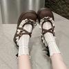 Fashion Comemore Brown Retro Thick Bottom Loafers New Spring and Autumn Round Toe Shallow Bow Lace Mary Jane Shoes Casual Platform Pumps