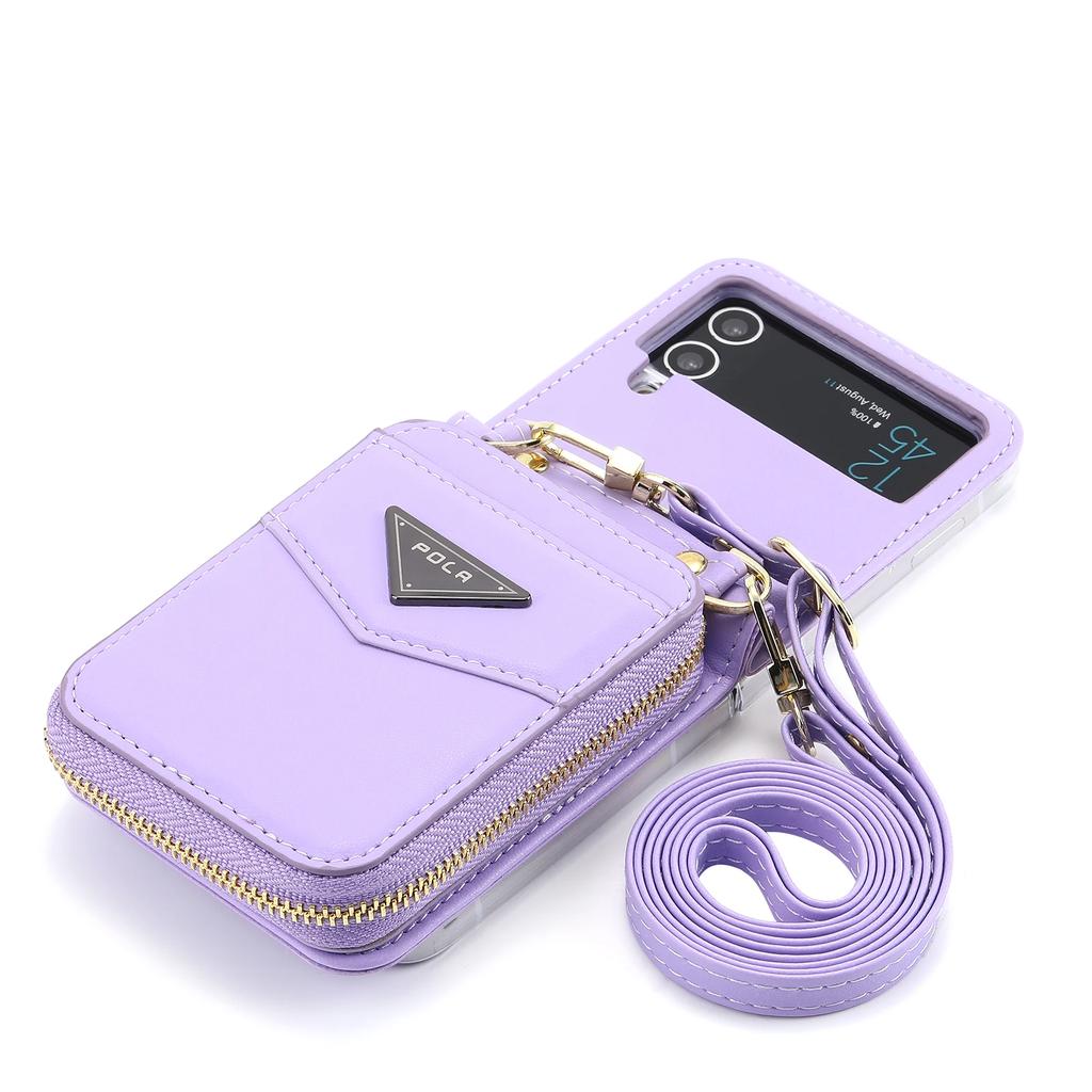 Crossbody Leather Bag Wallet Zipper Purse Case for Samsung Z Flip 6 5 4 Flip3 Neckstrap Shoulder Strap Card Holder Pocket Cover