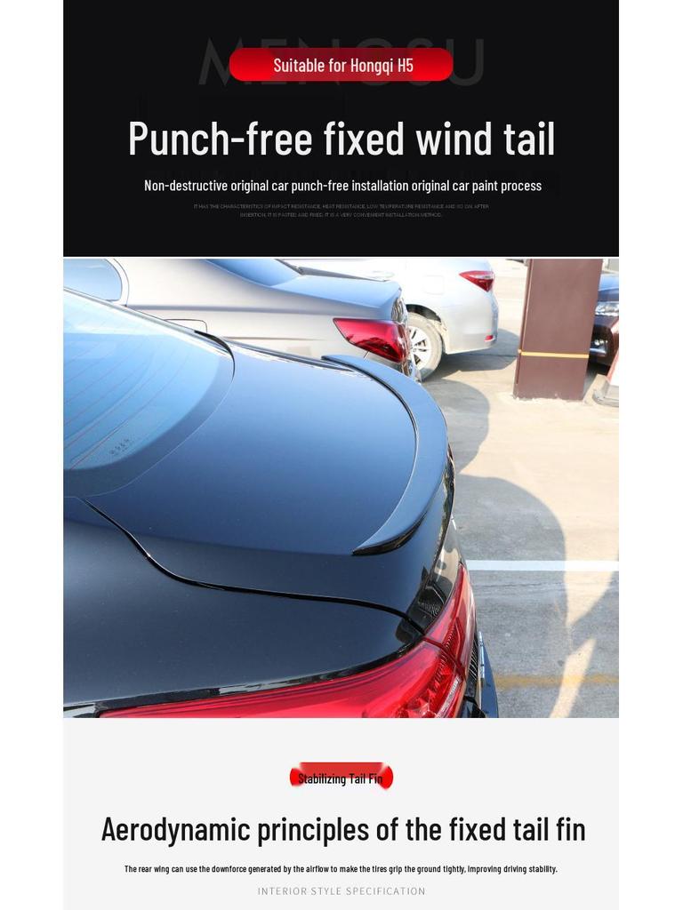 Compatible Hongqi H5 Rear Spoiler: No-Drill Painted Wing for 18 Models