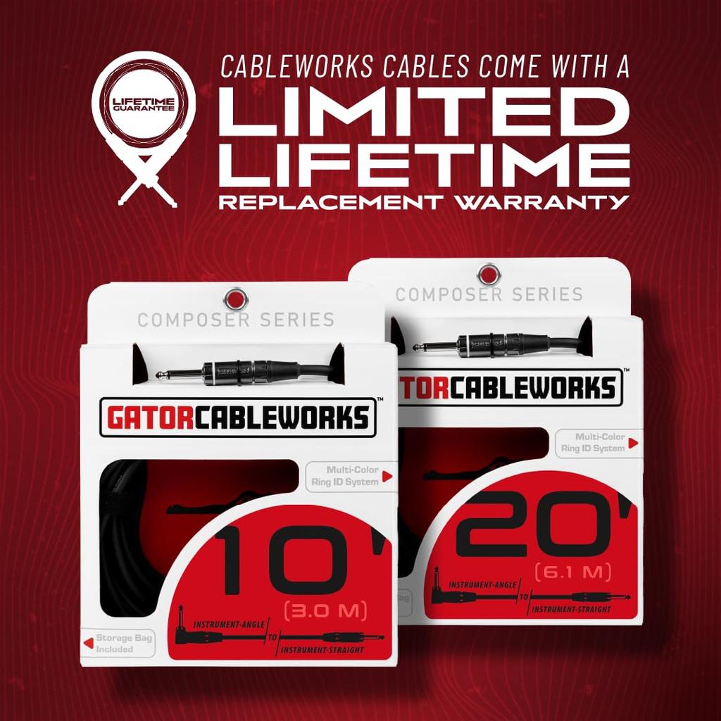 Cableworks by Gator Cases Composer Series Shielded Cable for GuitarBass (30ft SL) GCWC-INS-30RA