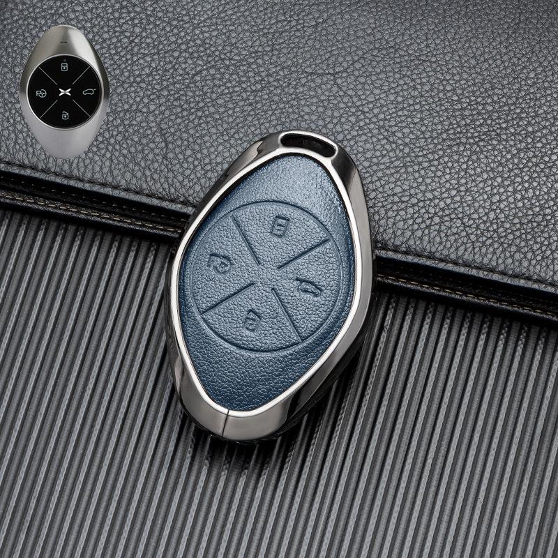 Signal Unobstructed, Suitable for Xiaopeng P7 G9 G3 P5 Metal All-inclusive Double-sided Leather Car Key Protective Case
