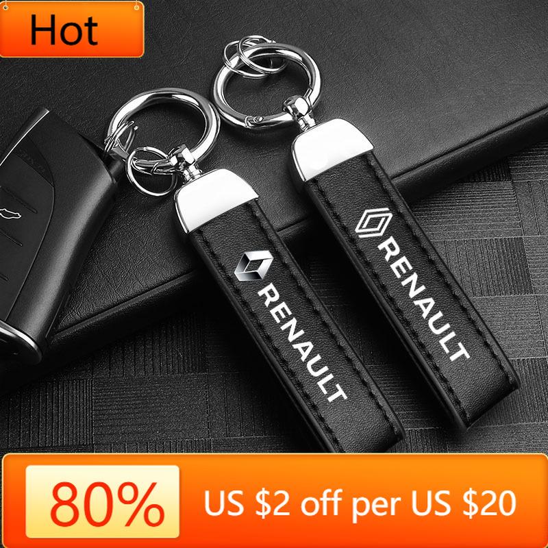 Interior Stickers 1Pcs Leather Keychain Car Logo Keyring Key Chian For Renault Clio Koleos Megane QM6 Scenic Espace Kadjar Captu